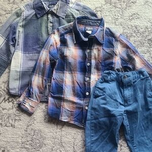 Boys Plaid Shirts Button Down and Pants Size 6 Bundle of 3 Items